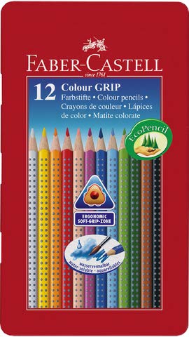 Crayons de couleur triangulaires Faber-Castell Colour Grip étui de 12 pour coloriage enfant