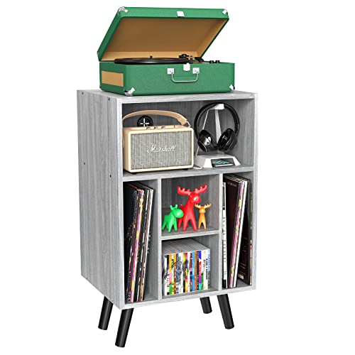 Wasait Record Player Stand, Turntable Stand With Vinyl Record Storage, Record Table With Storage And Power Cord Hole For Living Room, Album Storage, Grey #TOP10