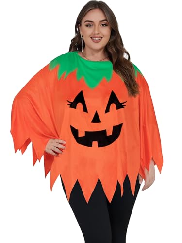 Plus Size Pumpkin Costume Women, Halloween Pumpkin Poncho Costume...