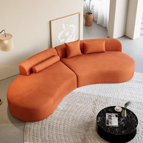 Image of Modern Velvet Living Room Interior Curved Style chesterfiled Sofa Lounger 2-Pieces Sofa with Included Pillows (Rust Brown)