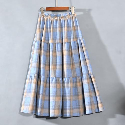 Midi Plaid Wool Skirt for Womens Winter Fall Warm High Elastic Waist A line Flared Skirts 2025 Fashion Clothes2