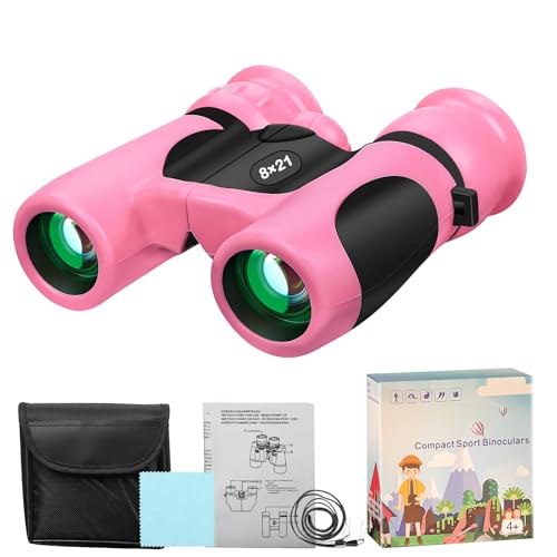 BLACKICE Binoculars for Kids High-Resolution 8x21 Kids Binoculars Gift Set for Boys & Girls Shockproof & Compact for Bird Watching Travel Hiking Camping Hunting Children Outdoor Gear (Pink)