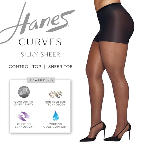 Hanes Curves Control Top Sheer Toe Silky Sheer Pantyhose with Wicking Cool Comfort3