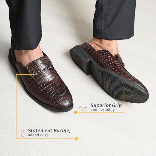 Image of YOHO Lofos Mules for Men | Open Back Cut Comfortable Loafers | Stylish, Flexible Slip-On Formal Shoes with Footpharma Footbed