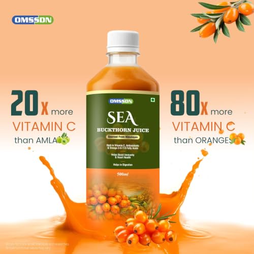 Image of Sea Buckthorn Juice, with Vitamin C, Omega 3-6-7-9 Fatty Acids & Antioxidants, Immunity & Gut Health Support, 500ml (Pack of 1)