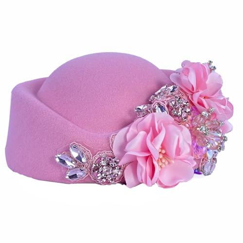 Petaluna Women's Flower Beret Suitable for Church Wearing Elegant Breathable Wedding Party Retro French Headdress (US, Alpha, One Size, Pink)