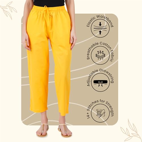 Image of Happy Bunny Parallel Pants for Women 100% Cotton Ankle Length Trousers Regular Fit with Elastic Drawstring Stylish & Pockets Casual Formal Wear for Office & Home