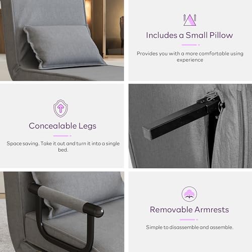 Image of TYBOATLE Sleeper Chair Bed Set of 2, Folding Futon Sofa Bed, Light Grey | Comfy, Small, Cozy, Convertible, 5 in 1, Adjustable Backrest, Side Pockets, Pillow, Small Spaces, Office, Dorm