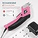 VLOXO Cordless Electric Scissors Cardboard Cutter with 2 Type Blades Rechargeable Powerful Shears Cutting Tool for Fabric Electric Box Cutter Leather Felt with Charger & Storage Box-Pink