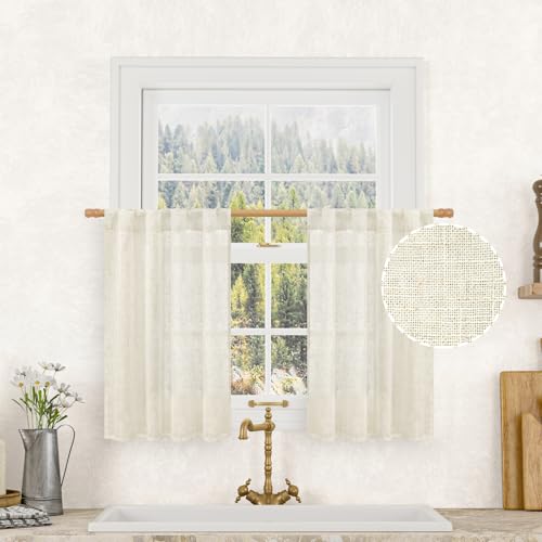 LAMIT Short Linen Curtains 36 Inch Length for Half Window, 25 x 36 Inch