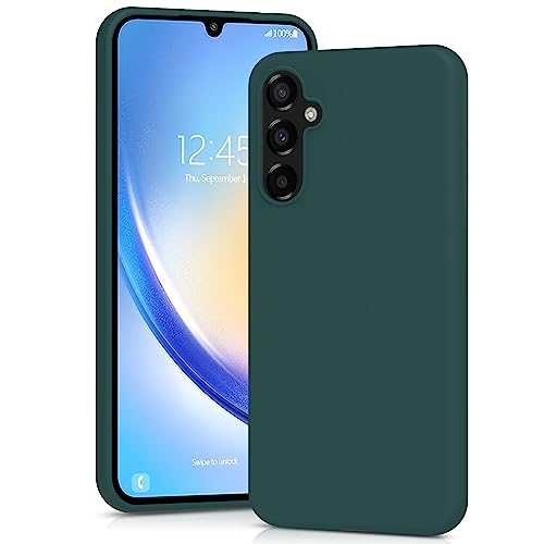 YATWIN Silicone Case for Samsung Galaxy A34 Soft-Touch Shockproof Slim Durable Phone Cover - Dark Green