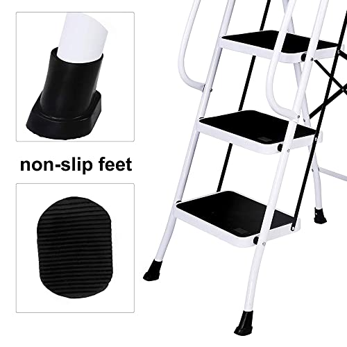 Livebest 4 Steps Ladder Folding Step Stool With Hand Grip Non-Slip Safety Rails Portable Heavy Duty 330 Lb Load Capacity For Home Household Kitchen Office Garden,Iron #TOP2