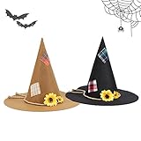 GEMGO Scarecrow Felt Sunflower Witch Hat for Adults - Scarecrow Costume Accessory for Halloween Party (2 pieces)