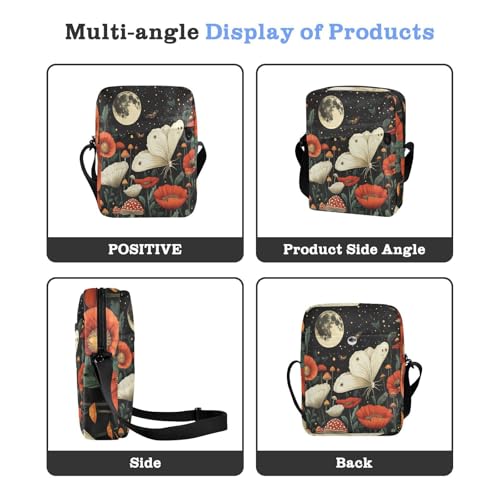 messenger bag for women crossbody over the shoulder bags for men Lady Shoulder Handbags Adjustable Strap for Casual Casual- Poppy Mushroom Moon Spring4
