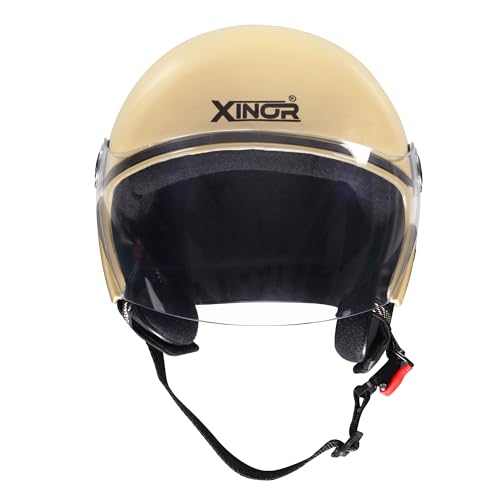 Image of Buff Open Face Helmet Medium | ISI Certified Bike Helmet for Men & Women | Lightweight ABS Shell with Clear Visor & Adjustable Strap for Scooter & Motorcycle (Matte Black)