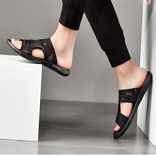 Woven Mesh Flip Flops Men Slippers Home Sandals PU Leather Print Men Shoes Sandalias(E,9.5)4