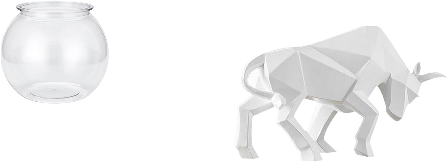 Baoblaze Transparent Small Fish Tank Bull Statue Ornament Lovely Collectible Modern Resin Aquarium Fish Bowl Vase Table for Office Table Home Decors Plants