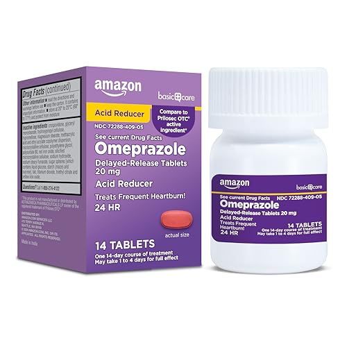 Amazon Basic Care Omeprazole Delayed Release Tablets 20 mg, Acid Reducer, 14 Count (Packaging may vary)