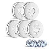 Rauchmelder 10 Jahre Lebensdauer, 5 Jahre Batterie（AA）, ohne Blinkende LED Feuermelder DIN EN 14604 TUV Zertifiziert 5er-Pack