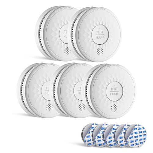 Rauchmelder 10 Jahre Lebensdauer 5 Jahre BatterieAA ohne Blinkende LED Feuermelder DIN EN 14604 TUV Zertifiziert 5er-Pack