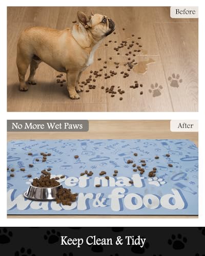 Image of Pet Feeding Mat-Absorbent Dog Mat for Food and Water Bowl-No Stains Quick Dry Water Dispenser Mat-Dog Accessories Pet Supplies-Bowl for Messy Drinkers(PAW,17 inchx28 inch