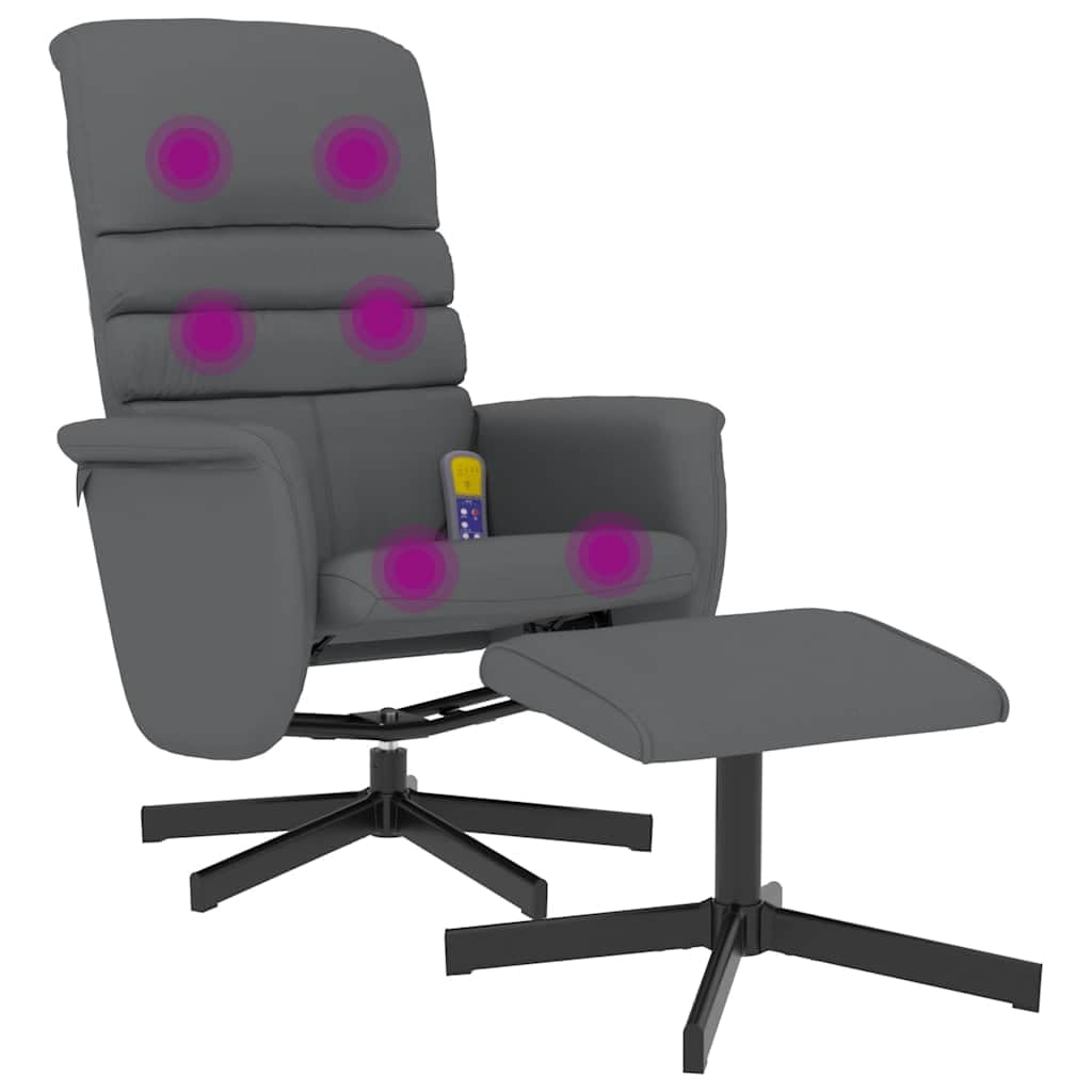 vidaXL Massagesessel, Sessel Verstellbare Rückenlehne, Drehbar Fernsehsessel Relaxsessel mit Fußhocker, Liegesessel Polstersessel Ruhesessel, Grau Kunstleder