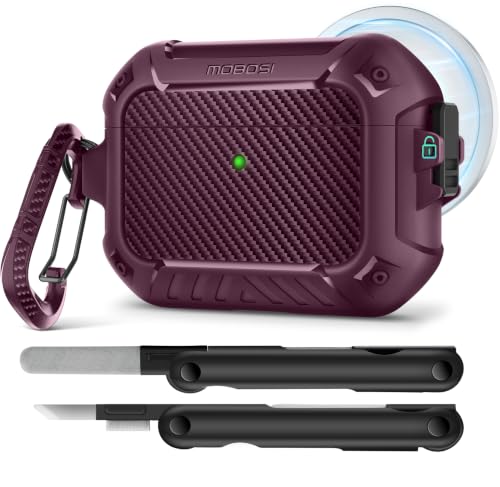 Image of MOBOSI for AirPods Pro 3 Case with Secure Lock & Carabiner, Dark Red