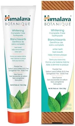 Himalaya Botanique Complete Care Whitening Toothpaste, Simply Mint, Natural, Fluoride-Free, SLS Free, Carrageenan Free & Gluten Free, Vegan, 150 g (5.29 oz)