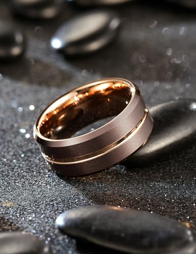 Image of King Will Tungsten Carbide Wedding Band for Men Women-6 /8 /10mm Width Multicolor Available with Grooved Center Wedding Ring Suitable for Work, Gym Comfort Fit Size 4-16