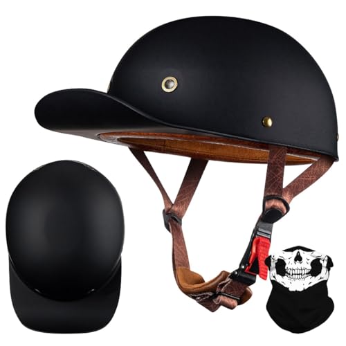 RQTEUYE Vintage Baseball Cap Half Shell Motorcycle Helmet, Extended