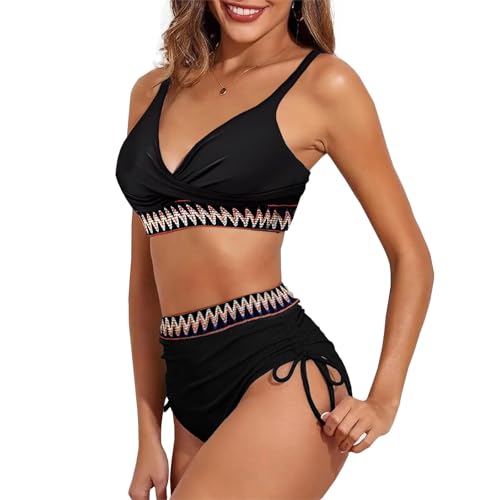 Women's 2-Piece High Waisted V Neck Ruched Drawstring Bikini Set