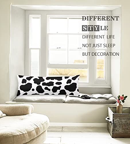 Cow Print Body Pillow Cover Black And White Cow Cowhide Pattern Long Pillow Case Protector With Zipper Decorative Farmhouse Animal Skin Large Pillowcases Cushion For Bedroom,Couch,Home Gift 20"X54" #TOP3