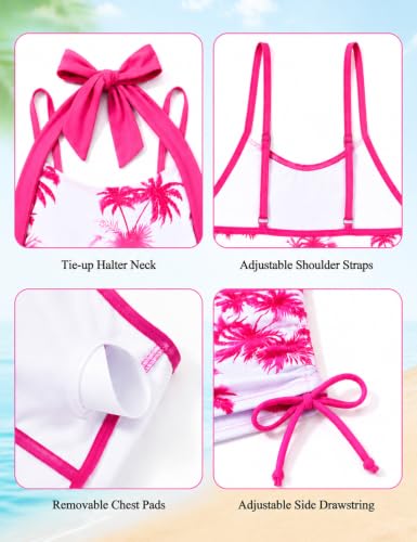 Image of Girls Tankini Swimsuit 2 Piece Halterneck Bathing Suit for Teens Size 7-16