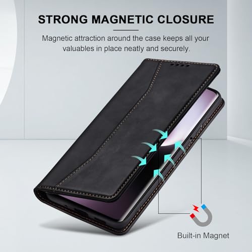 Image of Jasonyu Case for Honor Magic 7 Lite 5G Leather Wallet Flip Cover with Card Holder,Kickstand, Magnetic Closure,TPU Shockproof Phone Case (Black)