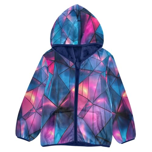 Geometric Triangles Toddler Fleece Jacket Girl Boys Hooded Fleece Jacket Coat Warm Outwear Zip-up 3-10T