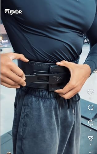 Image of Flexor 10MM All Black Premium Weightlifting / Power Lifting Lever Belt or Men and Women - Fit for one person; Crafted with Leather with Allen key adjustable heavy duty Buckle /Lever for Lower Back Support | Squats | Bench Press | Deadlift Belt (Large)