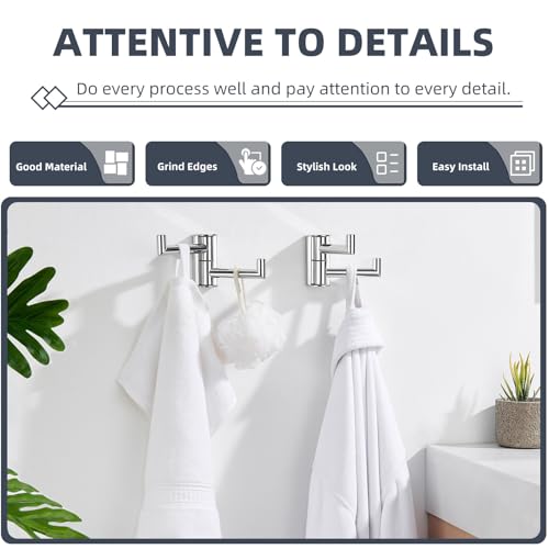 Suyar Swivel Towel Hook with 2 Arms, Bathroom Robe Holder, Polished Chrome by Suyar - Used condition - Image 5