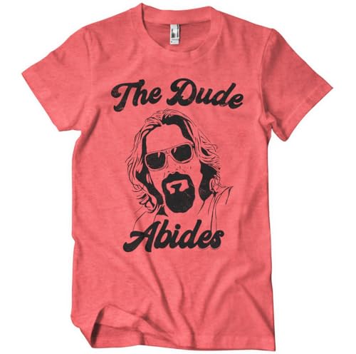 The Big Lebowski Officially Licensed The Dude Abides Mens T-Shirt (Red-Heather), Medium