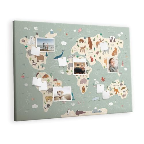 Tableau en liège naturel 140x100 avec carte du monde des animaux pour épingler notes et projets