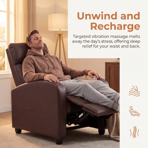 Image of Manual Massage Recliner Chair, Oversized Lazy Boy Reclining Sofa with 8 Massage Modes, Adjustable Backrest & Extended Footrest, Ergonomic Single Recliner Couch for Living Room, Bedroom, Brown