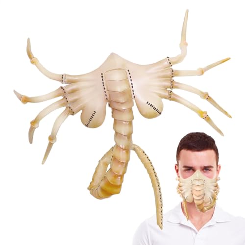 JACKANNA Máscara de látex de xenomorfos alienígenas de Alien Facehugger Alien de látex, accesorios para disfraz de depredador para Halloween, Navidad, mascarada, espectáculo de cosplay (blanco)