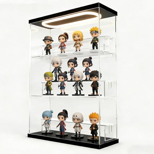 Vitrine en acrylique à 3 niveaux avec LED pour figurines Pop Mart