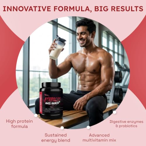 Image of Anabolic Mass Gainer Powder with Creatine | High Protein Carbs Mass /Weight Gainer for Muscle Gain & Fast Growth With , Whey Protein Concentrate, Digestive Enzymes 1kg, Creamy Vanilla | High Protein Carbs, With Creatine, BCAA & Glutamine, Digestive Enzymes, For Muscle Gain & Fast Growth