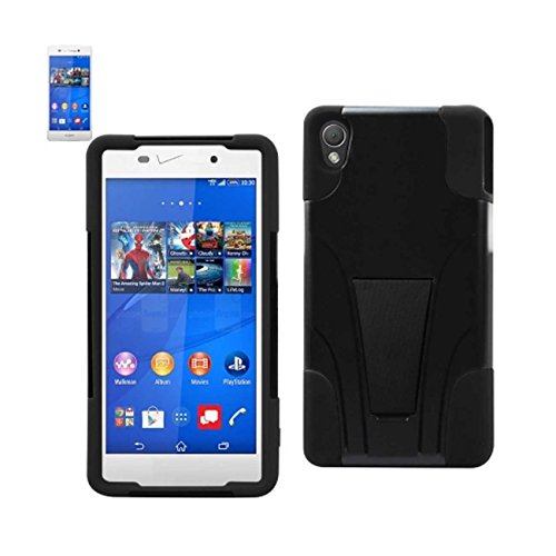 Reiko Tight Fit Silicon Case/Protector Cover with Built In Media Kickstand for Sony Xperia Z3V - Retail Packaging - Black