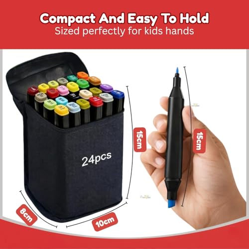 Image of Toy Imagine 24 Colorful Dual Tip Art Markers Sketch Pens with Carrying Case for Painting Sketching Calligraphy Drawing Fine & Chisel Tip Colour Markers for Kids Adults & Artists(24 Shades)