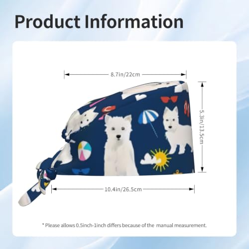 Image of Cute Pug Dog Print Working Cap Scrub Cap with Sweatband,Adjustable Fashion Bandage Tie Back Hat Headwear for Women Men