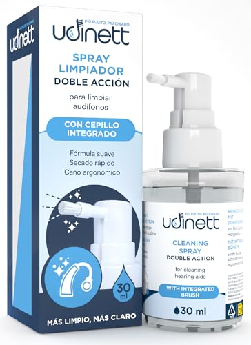 Spray para Audífonos con Cepillo - Limpiador en Aerosol Limpio Udinett 30ml Elimina la Suciedad y Cerumen - Efecto Inmediato para la Limpieza de Auriculares Bluetooth - Fórmula sin Alcohol