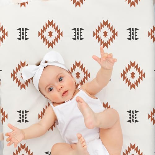 Image of 4 Pack Western Crib Set for Baby Boys, Soft Breathable Fitted Crib Sheet 28 x 52 in, Aztec Cowboy Nursery Decor for Standard Crib and Toddler Bed Mattresses