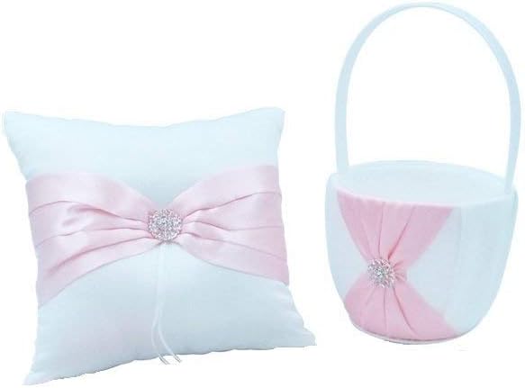 Abbie Home Wedding Flower Basket + Ring Pillow Rhinestone Décor Party Favor Set (Burgundy)