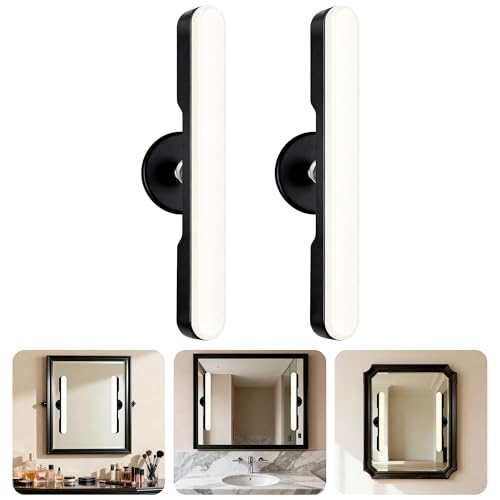 Image of cambk Set of 2 Wireless Vanity Makeup Lights for Mirror, Rechargeable LED Stick On Light Bar for Bathroom Mirror with Dimmable 3 CCT, Long Battery Life Cordless Light for Vanity Desk(Black)